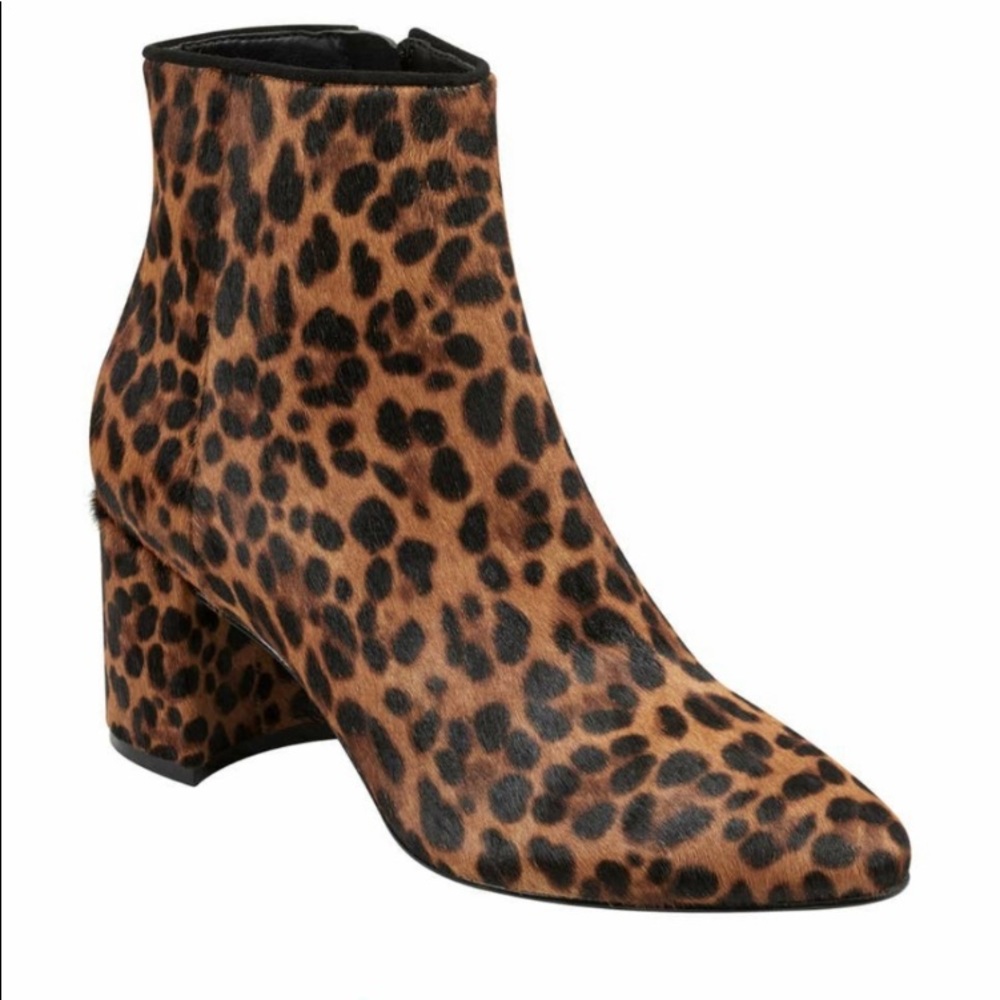 - Marc Fisher Leather Calf Hair Leopard 
  Animal Print Chunky Block Heel Boot